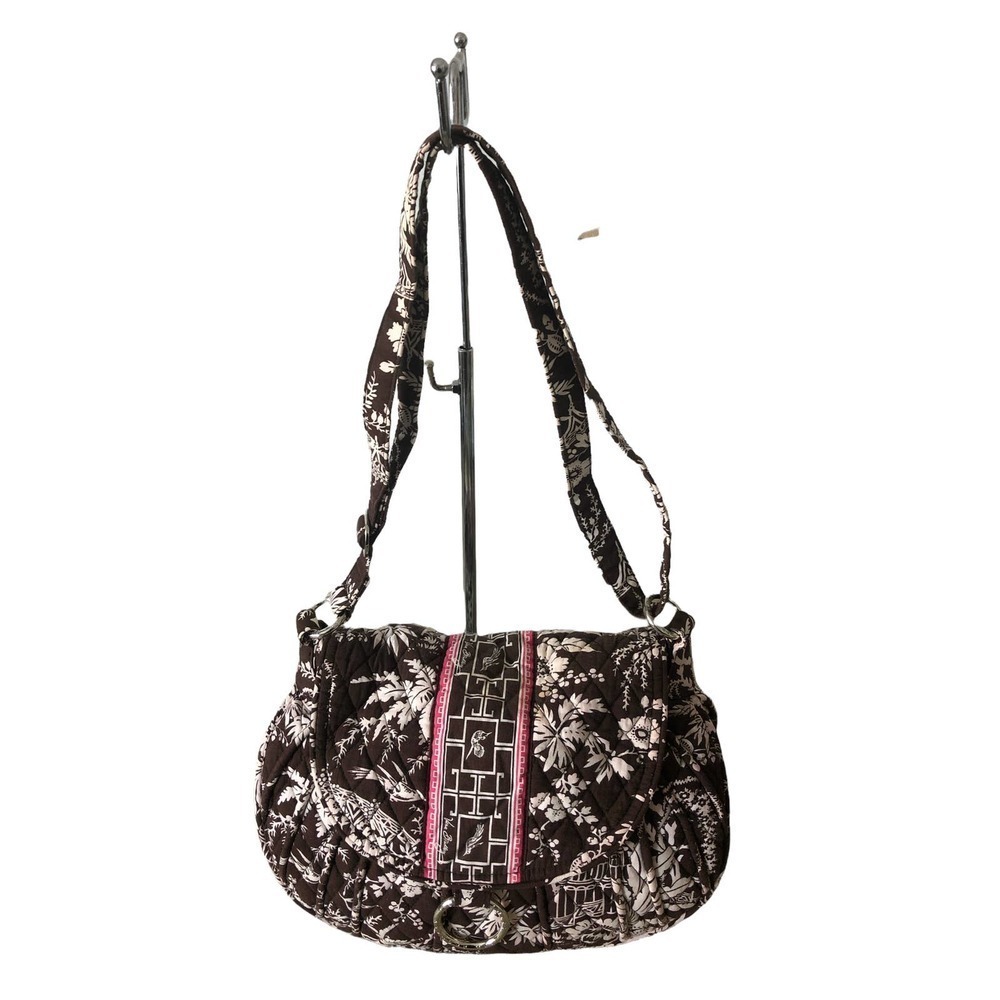 Vera Bradley Large Imperial Toile Brown & Pink Oriental Design Handbag 13X9 X4.5